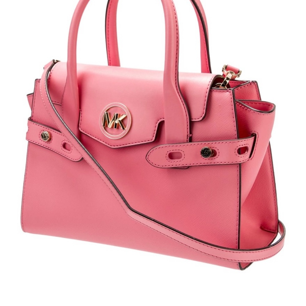 NEW MICHAEL KORS CARMEN MEDIUM FLAP SAFFIANO LEATHER SATCHEL BAG TEA ROSE